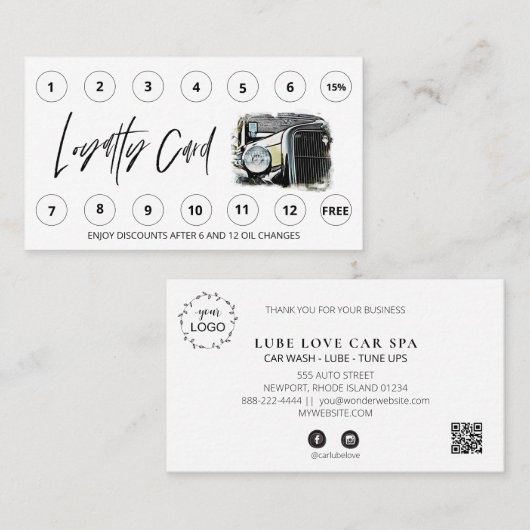 *~* QR Lube Car Wash - LOGO Beloningen Automatisch Klantenkaartje (Voorkant / Achterkant)
