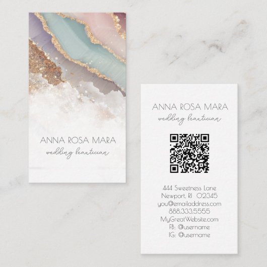 *~* QR Luxe Agaat Lavendel Mauve Gold Glitter AP66 Visitekaartje (Voorkant / Achterkant)