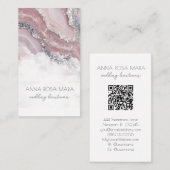*~* QR Luxe Agaat ROZE Zilver Glitter Glam AP66 Visitekaartje (Voorkant / Achterkant)