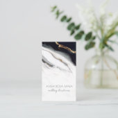 *~* QR Luxe Agaat Zwart Goud Wit Glam AP66 Visitekaartje (Staand voorkant)