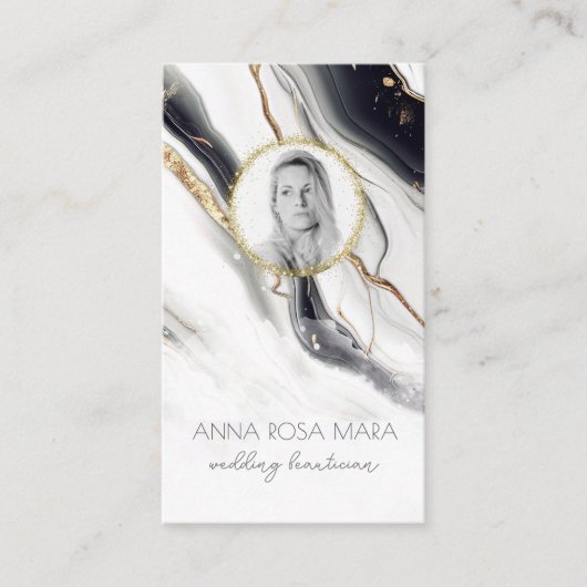 *~* QR Luxe Agate Marmeren FOTO LOGO Gold AP66 Visitekaartje (Voorkant)