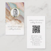*~* QR Luxe Agate Pastel FOTO LOGO Gold AP66 Visitekaartje (Voorkant / Achterkant)