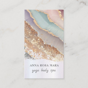 *~* QR Luxe Agate Rainbow Pastel Gold Glitter AP66 Visitekaartje