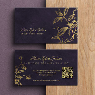 QR Luxe paarse elegante namaak goud folie blad Visitekaartje