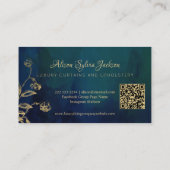 QR Luxury navy blue elegant faux gold foil foliage Visitekaartje (Achterkant)
