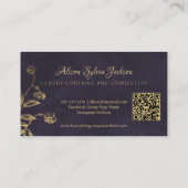 QR Luxury purple elegant faux gold foil foliage Visitekaartje (Achterkant)
