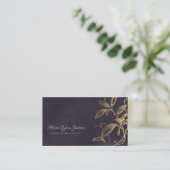 QR Luxury purple elegant faux gold foil foliage Visitekaartje (Staand voorkant)