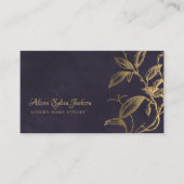 QR Luxury purple elegant faux gold foil foliage Visitekaartje (Voorkant)