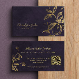 QR Luxury purple elegant faux gold foil foliage Visitekaartje