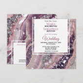 *~* QR MAUVE RSVP Zilveren AGAAT AR66 Bruiloft Kaart (Voorkant / Achterkant)