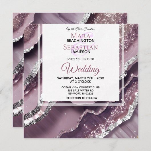 *~* QR MAUVE Zilveren AGAAT AR66 RSVP Bruiloft Kaart (Voorkant / Achterkant)