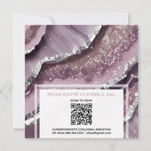 *~* QR MAUVE Zilveren AGAAT AR66 RSVP Bruiloft Kaart (Achterkant)