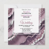 *~* QR MAUVE Zilveren AGAAT AR66 RSVP Bruiloft Kaart (Voorkant)