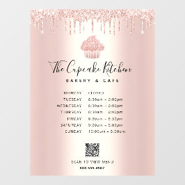 QR-menuuren Cupcake bakkerij Roos Gold Glitter Win Raamsticker