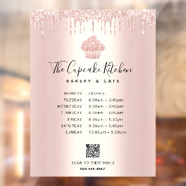 QR-menuuren Cupcake bakkerij Roos Gold Glitter Win Raamsticker