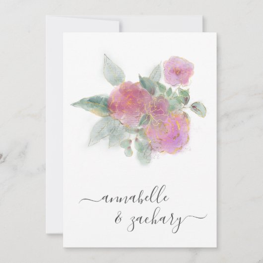 *~* QR MINIMAL RSVP AR12 Rose Boeket bruiloft Invi Kaart (Voorkant)