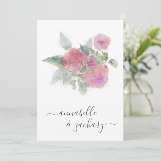 *~* QR MINIMAL RSVP AR12 Rose Boeket bruiloft Invi Kaart (Staand voorkant)