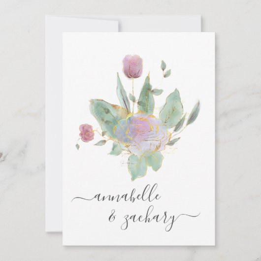 *~* QR MINIMAL RSVP Roos Bud Boeket AR12 Huwelijk Kaart (Voorkant)