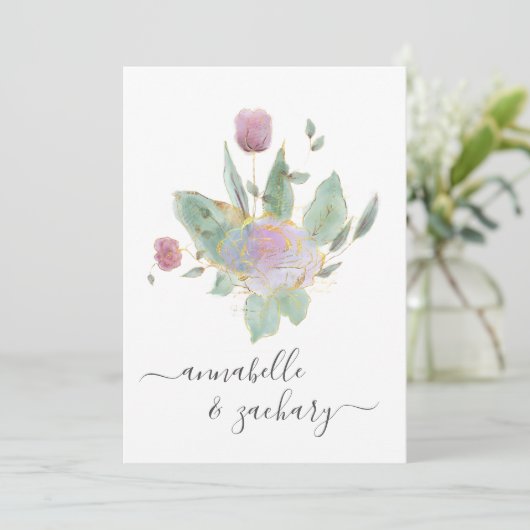 *~* QR MINIMAL RSVP Roos Bud Boeket AR12 Huwelijk Kaart (Staand voorkant)