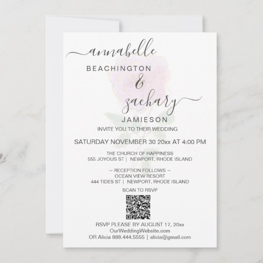 *~* QR MINIMAL RSVP Roos Gouden Glitter AR12 Huwel Kaart (Achterkant)