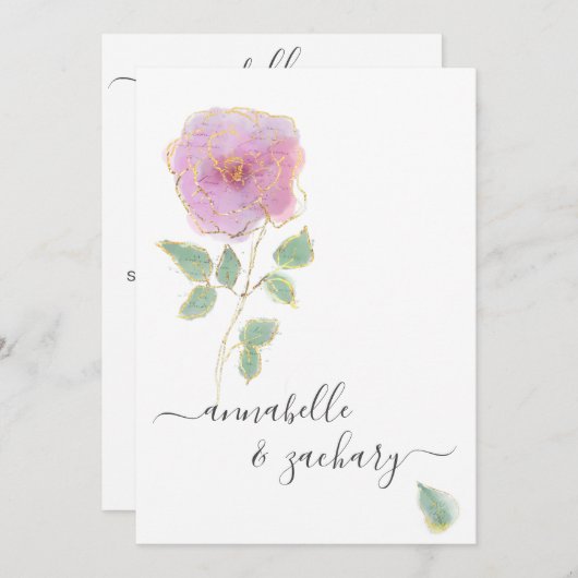 *~* QR MINIMAL RSVP Roos Gouden Glitter AR12 Huwel Kaart (Voorkant / Achterkant)