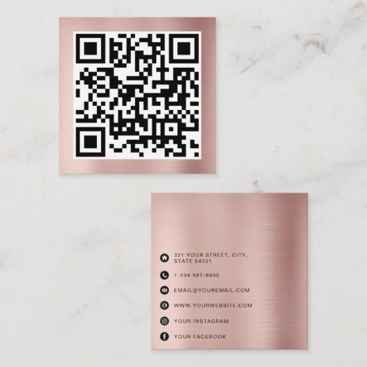 QR Modern Code Minimalist Rose Gold Business Contactkaartje (Voorkant / Achterkant)