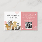 QR Modern Dog Walker Pet Sitter Waterverf Roze Visitekaartje (Voorkant)