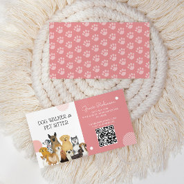 QR Modern Dog Walker Pet Sitter Waterverf Roze Visitekaartje