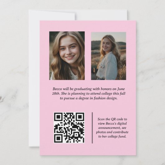 Qr Modern Trendy Script afstuderen aankondiging (Achterkant)