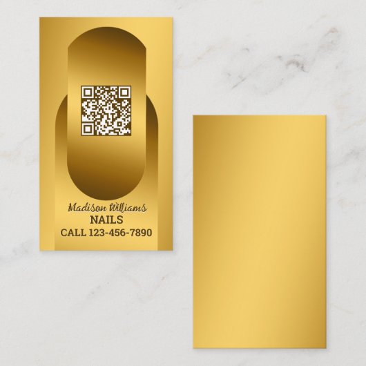 QR Nail Technician Golden Visitekaartje (Voorkant / Achterkant)