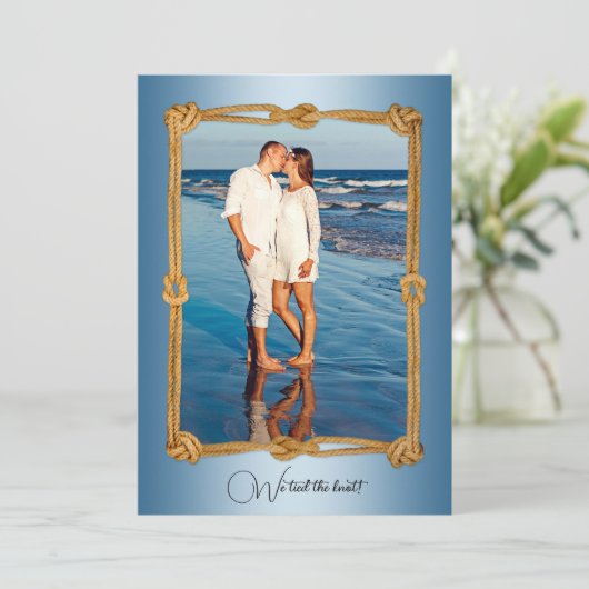 QR Nautical foto gelukkig ooit na bruiloft Kaart (Staand voorkant)