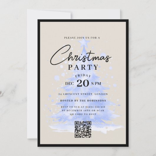 QR Navy BLUE Christmas Tree Christmas Party Kaart (Voorkant)