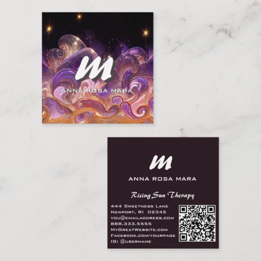 *~* QR Night Stars Sky ETHERISCHE GOLVEN AP93 Vierkante Visitekaartje (Voorkant / Achterkant)