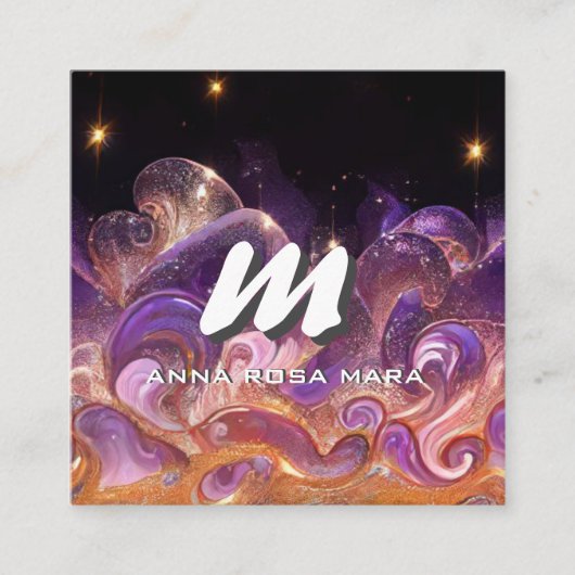 *~* QR Night Stars Sky ETHERISCHE GOLVEN AP93 Vierkante Visitekaartje (Voorkant)