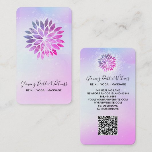 *~* QR Ombre Mandala AP2 Dahlia Pastel Blauw Roze Visitekaartje (Voorkant / Achterkant)