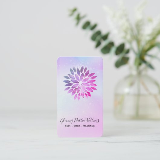 *~* QR Ombre Mandala AP2 Dahlia Pastel Blauw Roze Visitekaartje (Staand voorkant)