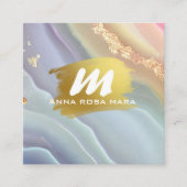 *~* QR Pastel AP66 Gouden Glitter Regenboog Agaat Vierkante Visitekaartje (Voorkant)