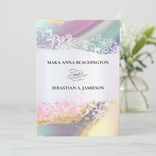 *~* QR Pastel RSVP AR2 Agaat bruiloft uitnodiging (Staand voorkant)