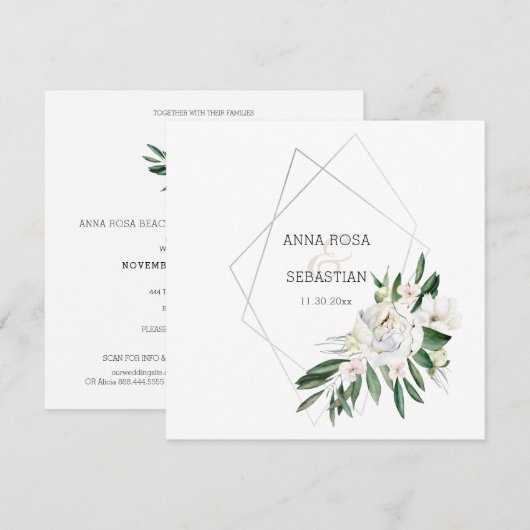 *~* QR PEONY Floral RSVP Lijst AR15 Wedding Kaart (Voorkant / Achterkant)