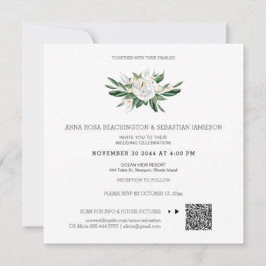 *~* QR PEONY Floral RSVP Lijst AR15 Wedding Kaart (Achterkant)