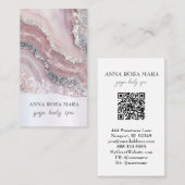 *~* QR Pink Silver Luxe Agate Glitter AP66 Visitekaartje (Voorkant / Achterkant)