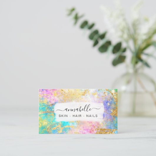 *~* QR Rainbow AP26 Etheral Gold Glitter OPAL Visitekaartje (Staand voorkant)