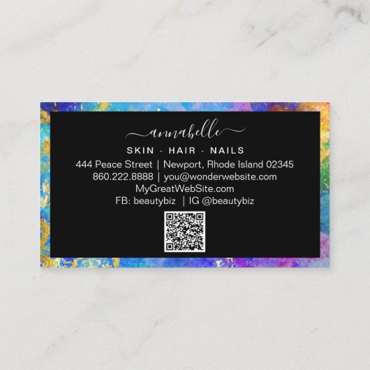 *~* QR Rainbow AP26 Etheral OPAL Gold Glitter Visitekaartje (Achterkant)