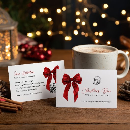 QR Red Coquette Bow Elegant Events Design Visitekaartje