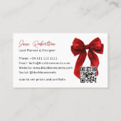 QR Red Coquette Bow Elegant Events Design Visitekaartje (Achterkant)