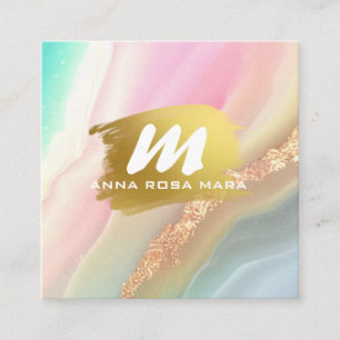 *~* QR Regenboog Pastel AP66 Gouden Glitter Agaat Vierkante Visitekaartje