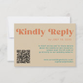 QR retro groovy bold orange beige online wedding RSVP Kaartje (Voorkant)