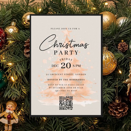 QR Rose Gold Christmas Tree Christmas Party Kaart