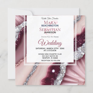 *~* QR ROZE BOURGONDIË Agaat RSVP AR66 Bruiloft Kaart