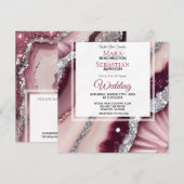 *~* QR ROZE BURGUNDY Agaat RSVP AR66 Trouwen Kaart (Voorkant / Achterkant)